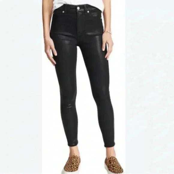 7 for All Mankind Black Vegan Faux Leather Skinny High Rise Leggings Size Large - Picture 1 of 11